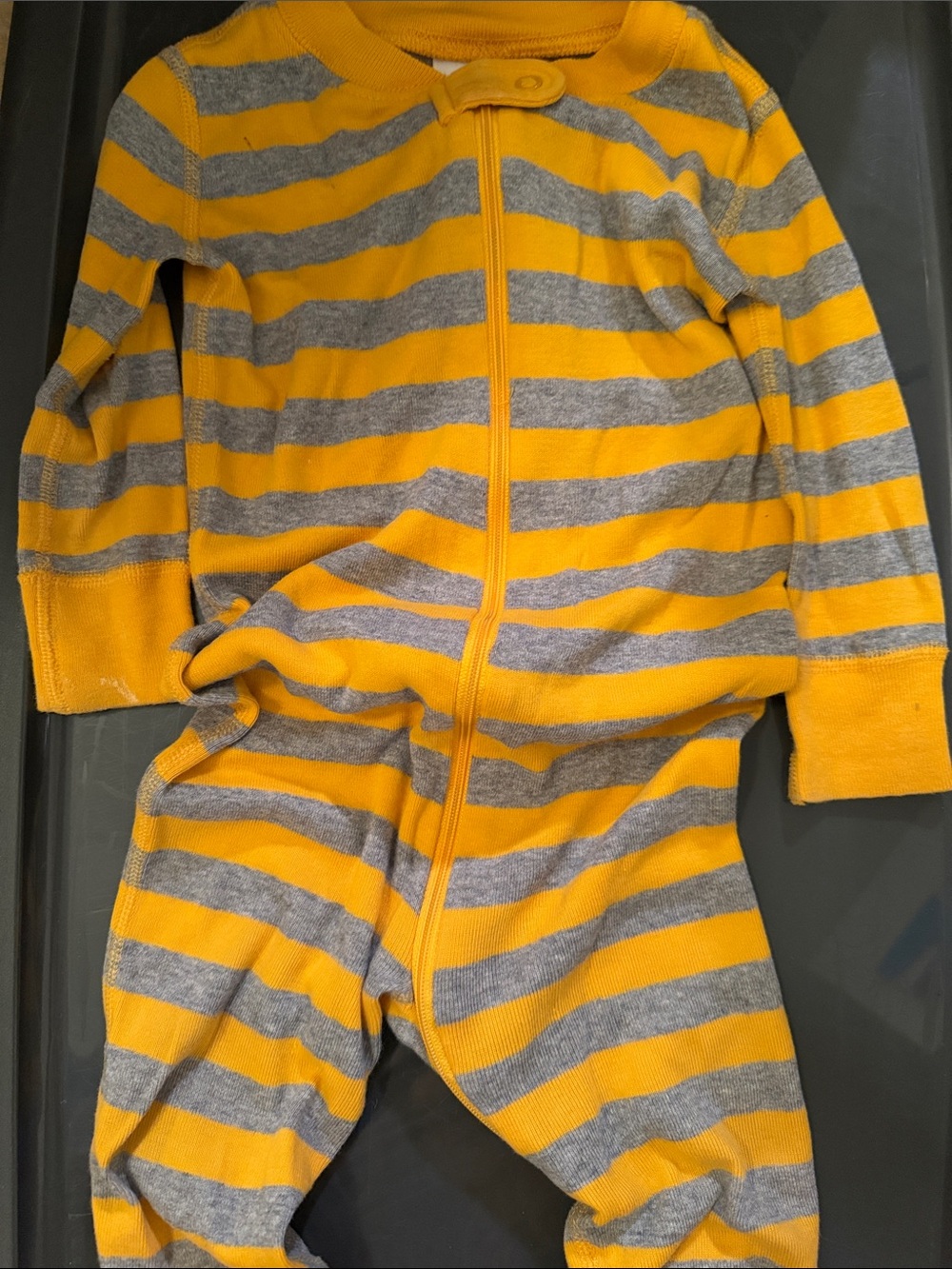 Striped Yellow & Gray Zip-Up Kids Pajama One-Piece